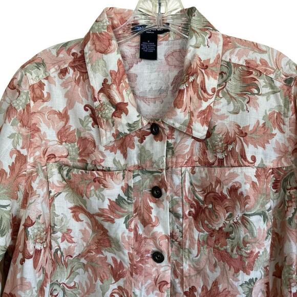 Saint Tropez West Vintage 90s Tapestry Print Trucker Jacket 100% Linen Sz L/XL - Picture 4 of 16